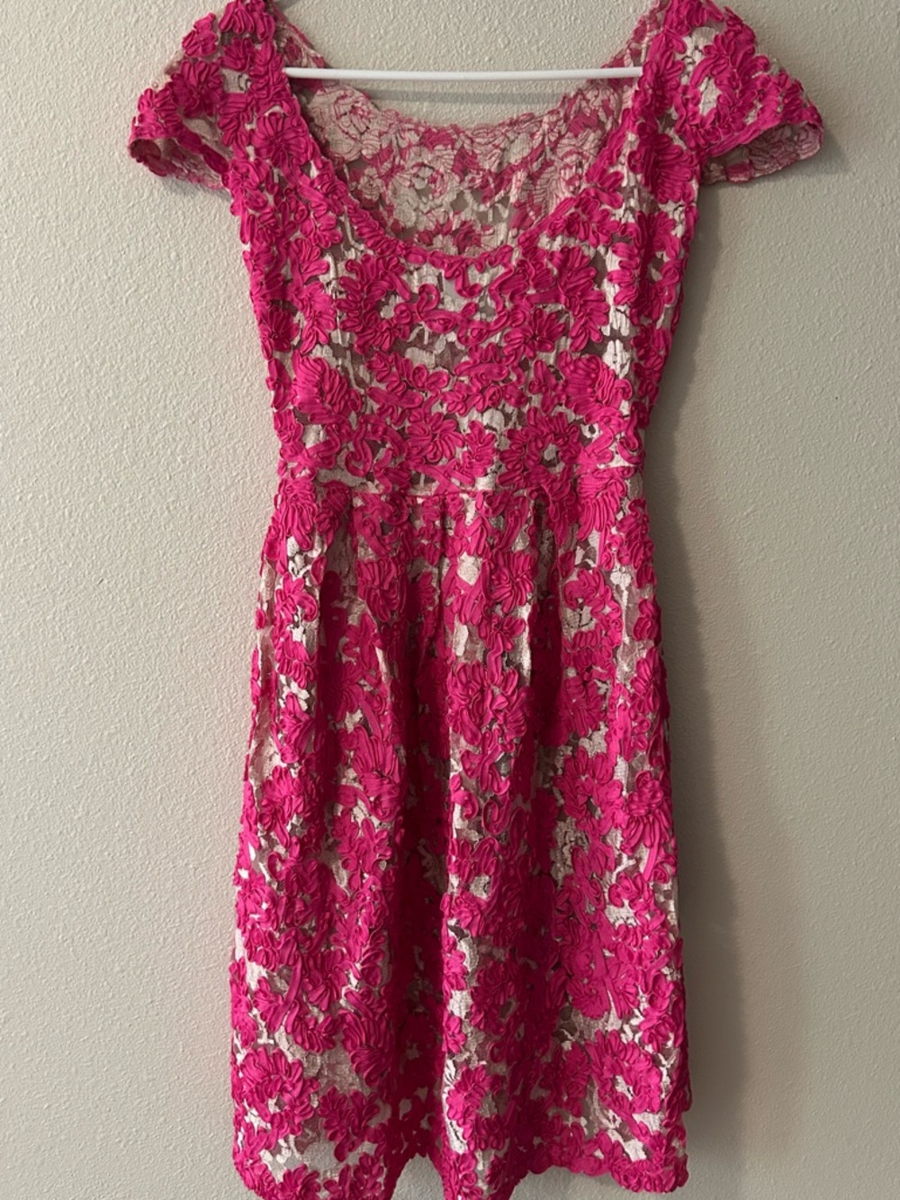 Yoana Baraschi Pink Lace Fit-and-Flare Homecoming Dress Anthropologie 0 - Picture 4 of 8
